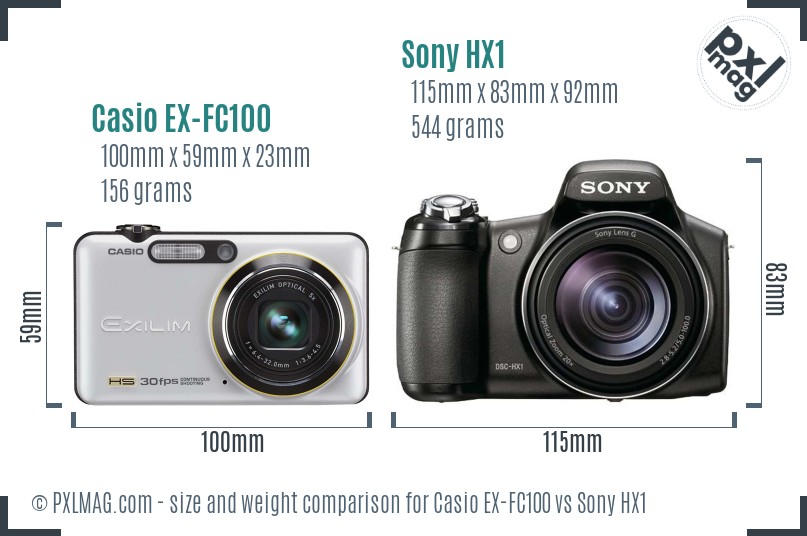Casio EX-FC100 vs Sony HX1 size comparison