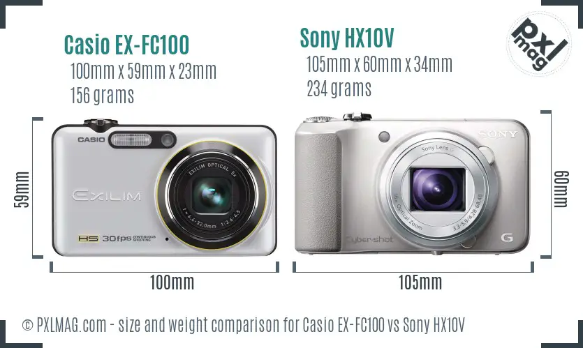 Casio EX-FC100 vs Sony HX10V size comparison Casio EX-FC100 vs Sony HX10V size comparison
