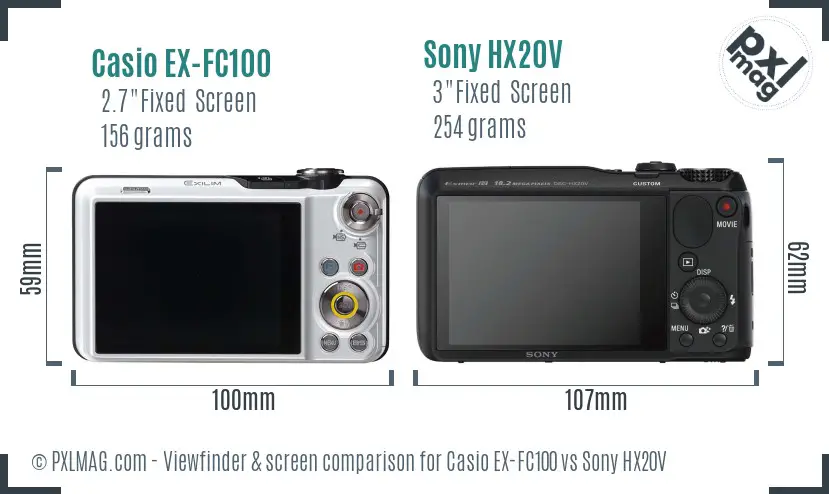 Casio EX-FC100 vs Sony HX20V Screen and Viewfinder comparison