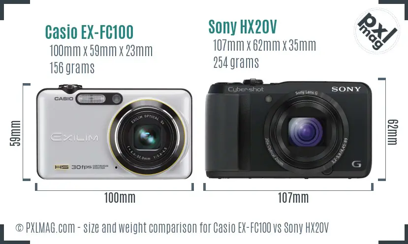 Casio EX-FC100 vs Sony HX20V size comparison