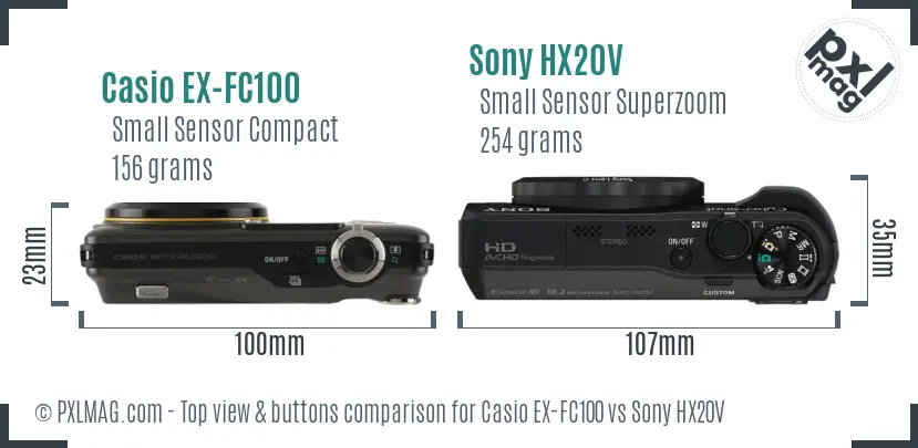 Casio EX-FC100 vs Sony HX20V top view buttons comparison