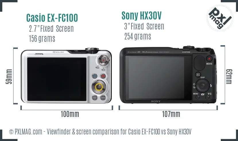 Casio EX-FC100 vs Sony HX30V Screen and Viewfinder comparison
