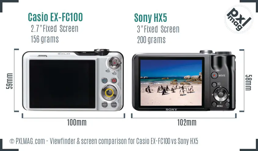 Casio EX-FC100 vs Sony HX5 Screen and Viewfinder comparison