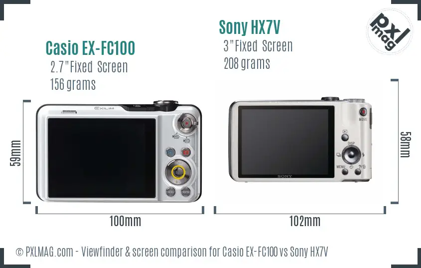 Casio EX-FC100 vs Sony HX7V Screen and Viewfinder comparison Casio EX-FC100 vs Sony HX7V Screen and Viewfinder comparison