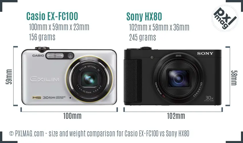 Casio EX-FC100 vs Sony HX80 size comparison