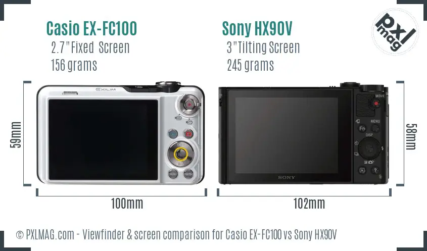 Casio EX-FC100 vs Sony HX90V Screen and Viewfinder comparison