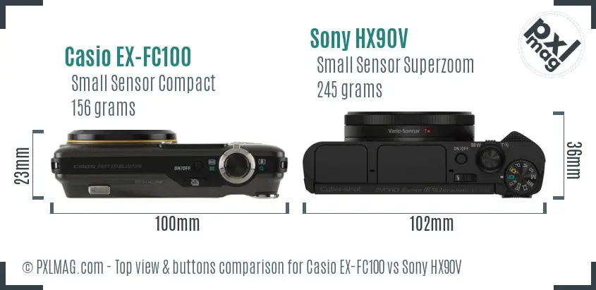 Casio EX-FC100 vs Sony HX90V top view buttons comparison