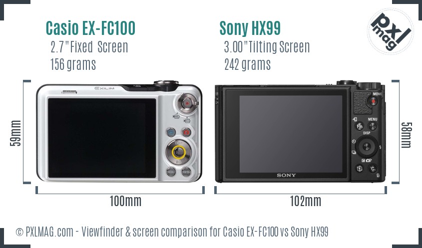 Casio EX-FC100 vs Sony HX99 Screen and Viewfinder comparison