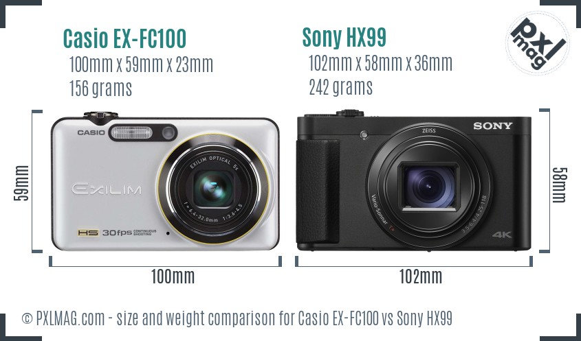 Casio EX-FC100 vs Sony HX99 size comparison