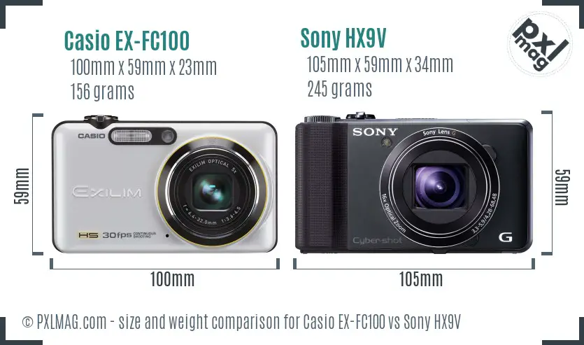 Casio EX-FC100 vs Sony HX9V size comparison Casio EX-FC100 vs Sony HX9V size comparison