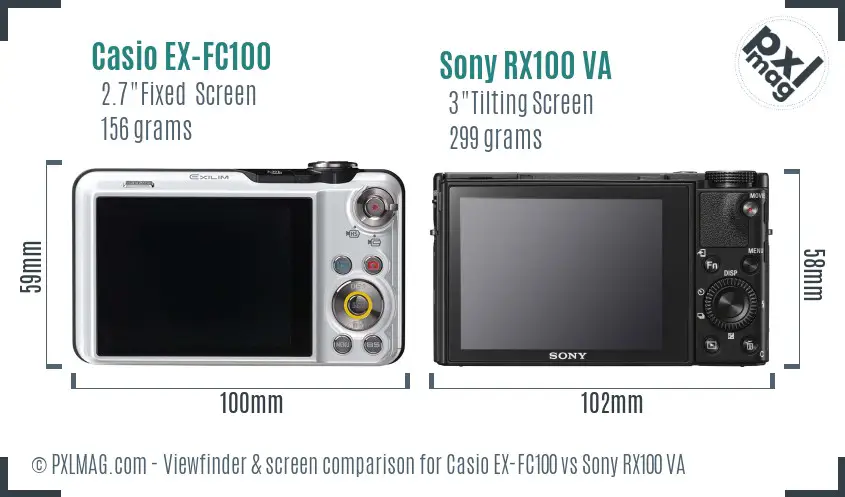 Casio EX-FC100 vs Sony RX100 VA Screen and Viewfinder comparison