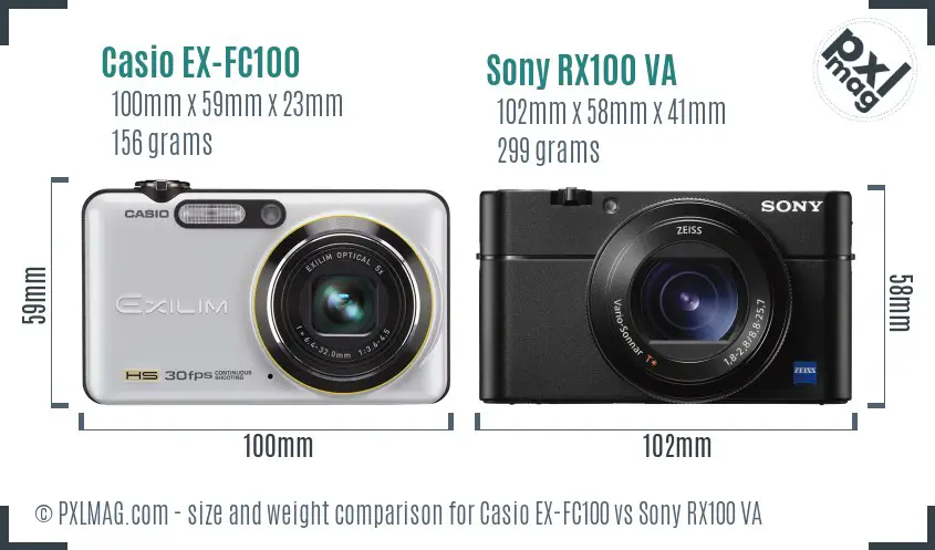 Casio EX-FC100 vs Sony RX100 VA size comparison