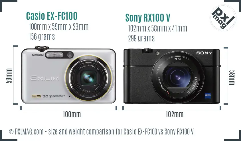 Casio EX-FC100 vs Sony RX100 V size comparison Casio EX-FC100 vs Sony RX100 V size comparison