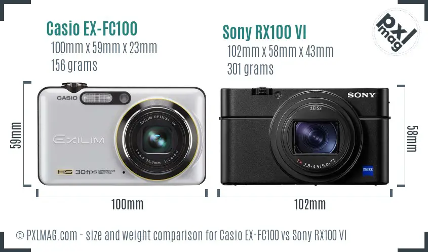 Casio EX-FC100 vs Sony RX100 VI size comparison