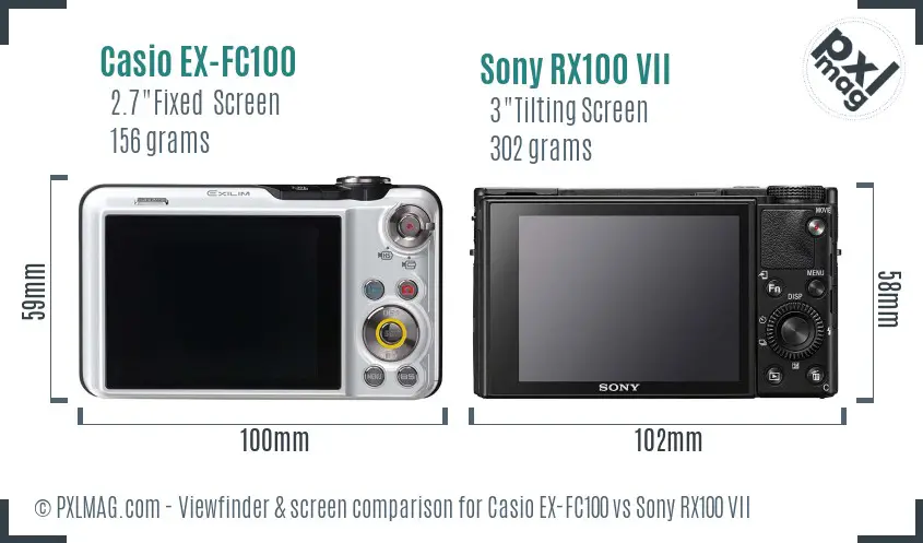 Casio EX-FC100 vs Sony RX100 VII Screen and Viewfinder comparison