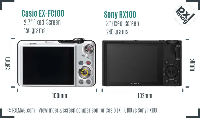 Casio EX-FC100 vs Sony RX100 Screen and Viewfinder comparison