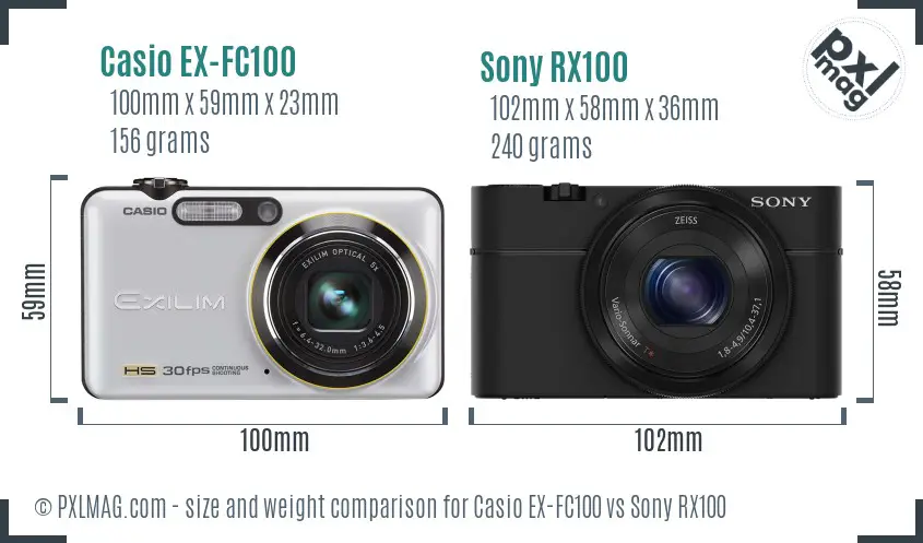 Casio EX-FC100 vs Sony RX100 size comparison