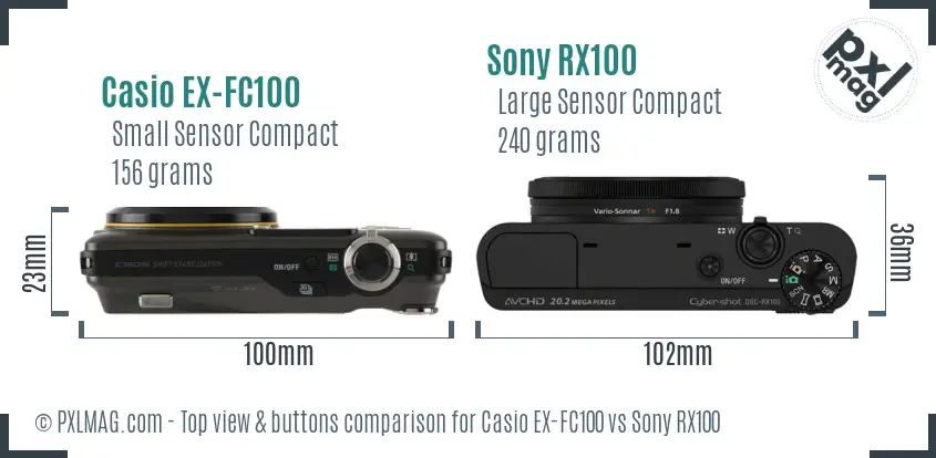 Casio EX-FC100 vs Sony RX100 top view buttons comparison