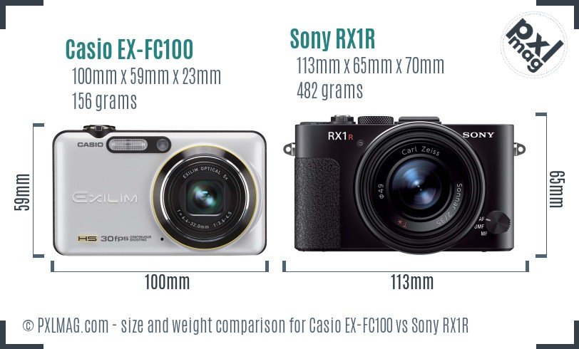 Casio EX-FC100 vs Sony RX1R size comparison