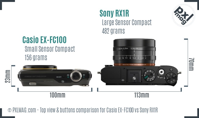 Casio EX-FC100 vs Sony RX1R top view buttons comparison