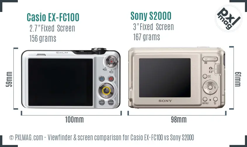 Casio EX-FC100 vs Sony S2000 Screen and Viewfinder comparison