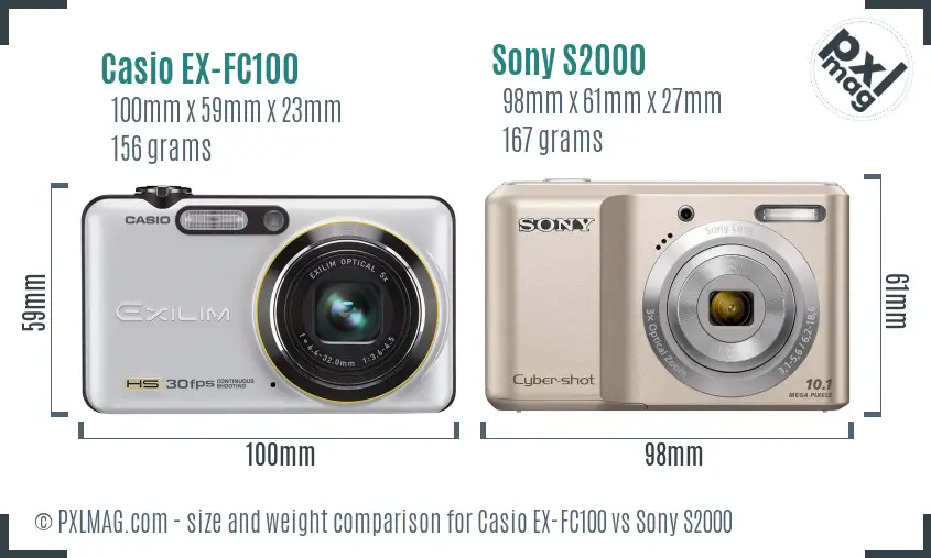 Casio EX-FC100 vs Sony S2000 size comparison