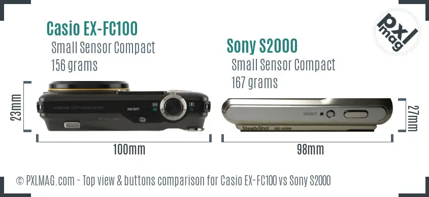 Casio EX-FC100 vs Sony S2000 top view buttons comparison