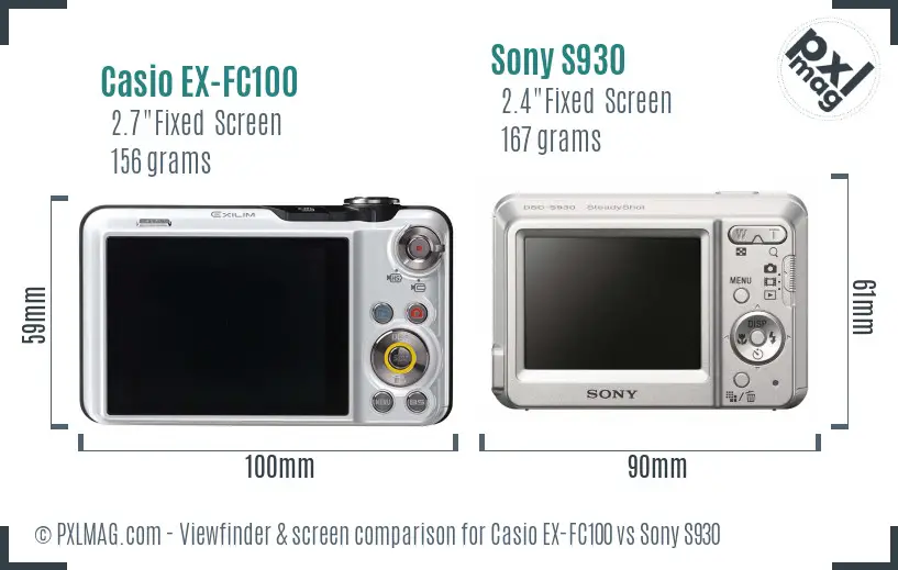 Casio EX-FC100 vs Sony S930 Screen and Viewfinder comparison