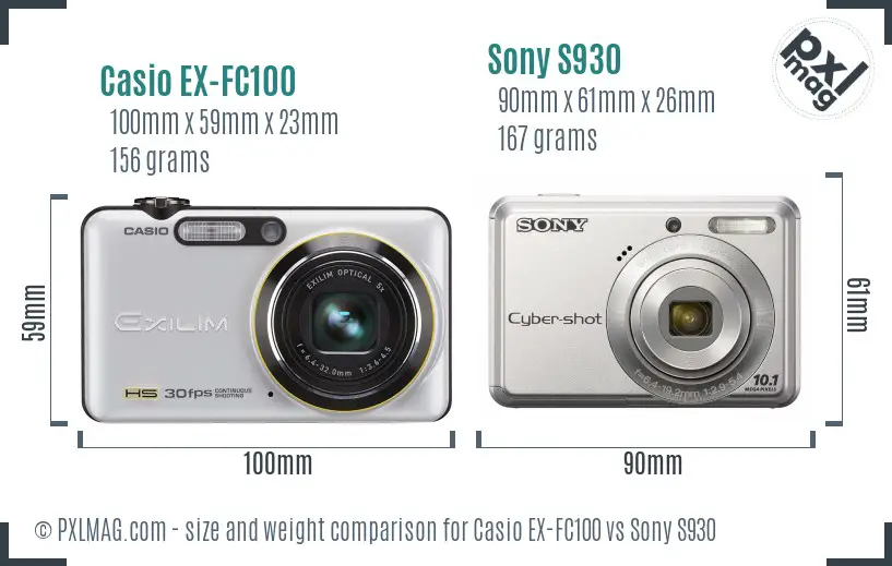 Casio EX-FC100 vs Sony S930 size comparison
