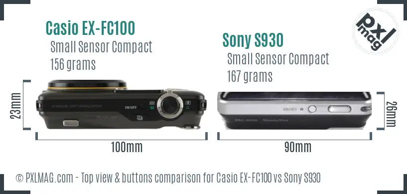 Casio EX-FC100 vs Sony S930 top view buttons comparison