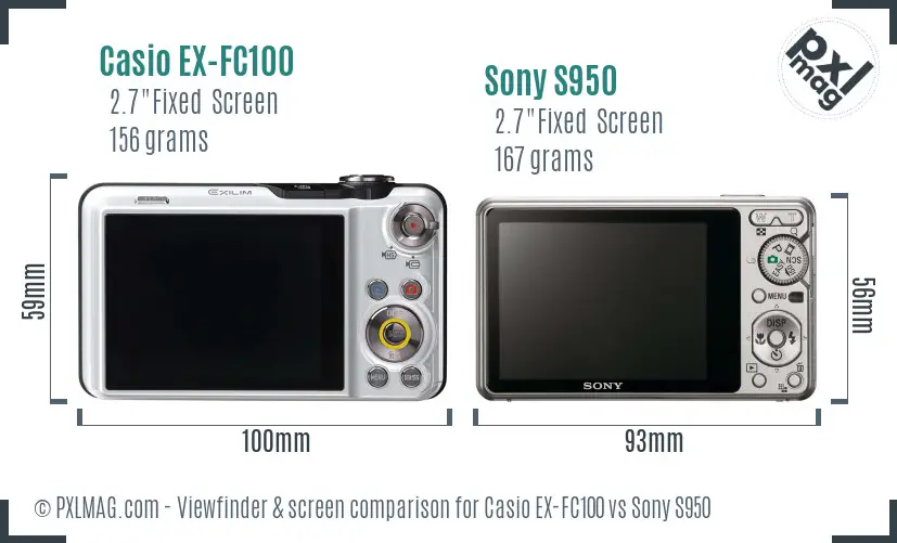 Casio EX-FC100 vs Sony S950 Screen and Viewfinder comparison