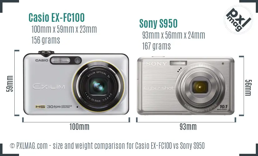 Casio EX-FC100 vs Sony S950 size comparison
