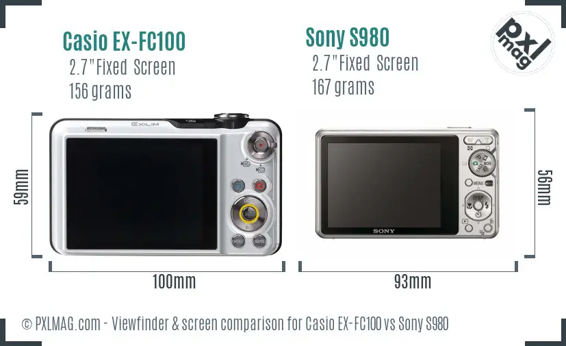 Casio EX-FC100 vs Sony S980 Screen and Viewfinder comparison