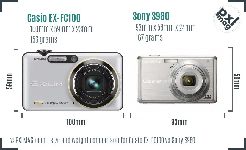 Casio EX-FC100 vs Sony S980 size comparison