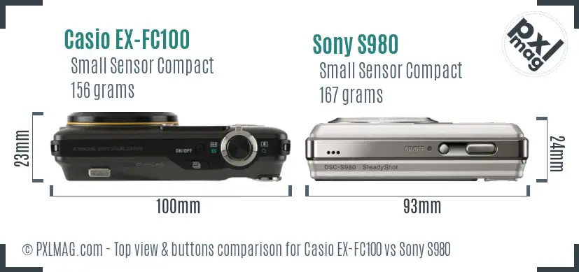 Casio EX-FC100 vs Sony S980 top view buttons comparison