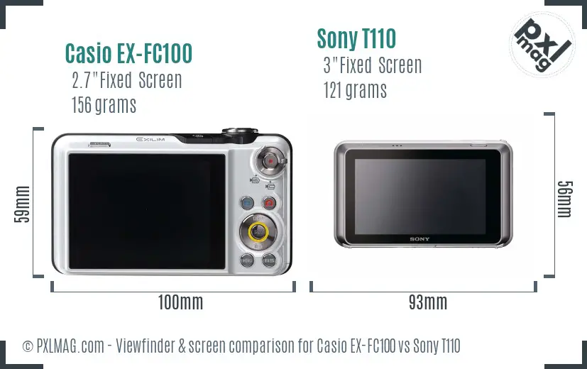 Casio EX-FC100 vs Sony T110 Screen and Viewfinder comparison