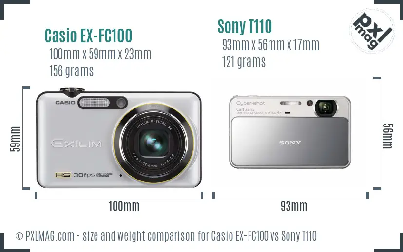 Casio EX-FC100 vs Sony T110 size comparison