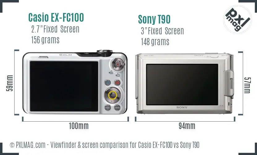 Casio EX-FC100 vs Sony T90 Screen and Viewfinder comparison Casio EX-FC100 vs Sony T90 Screen and Viewfinder comparison