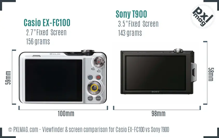 Casio EX-FC100 vs Sony T900 Screen and Viewfinder comparison