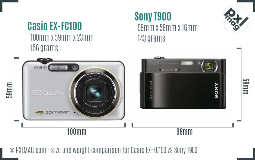 Casio EX-FC100 vs Sony T900 size comparison