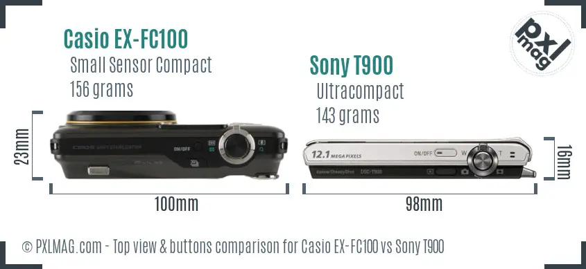 Casio EX-FC100 vs Sony T900 top view buttons comparison