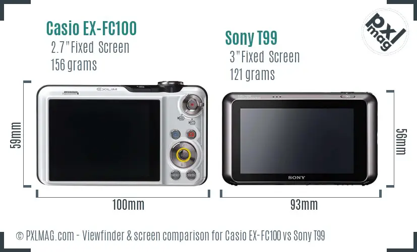 Casio EX-FC100 vs Sony T99 Screen and Viewfinder comparison Casio EX-FC100 vs Sony T99 Screen and Viewfinder comparison