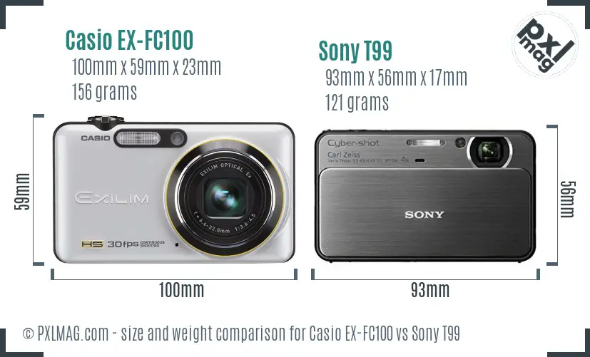 Casio EX-FC100 vs Sony T99 size comparison Casio EX-FC100 vs Sony T99 size comparison