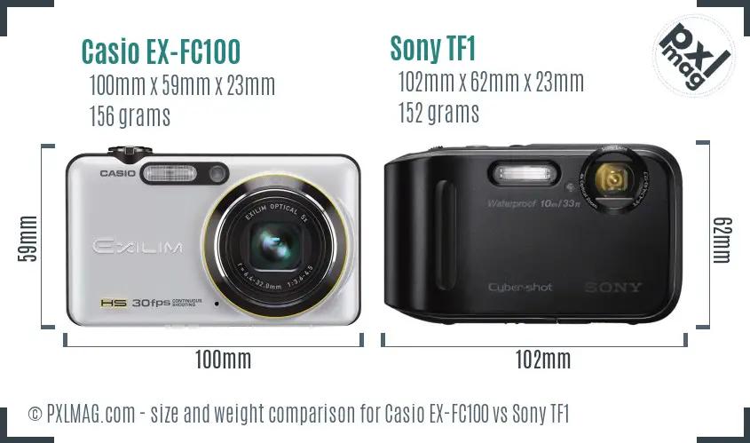 Casio EX-FC100 vs Sony TF1 size comparison