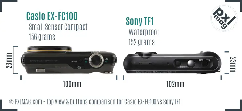 Casio EX-FC100 vs Sony TF1 top view buttons comparison