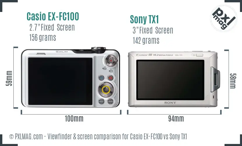 Casio EX-FC100 vs Sony TX1 Screen and Viewfinder comparison