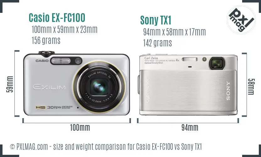 Casio EX-FC100 vs Sony TX1 size comparison