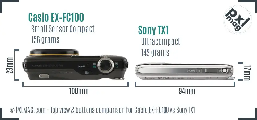 Casio EX-FC100 vs Sony TX1 top view buttons comparison