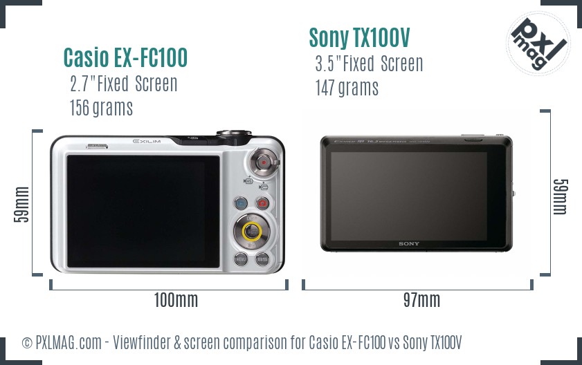 Casio EX-FC100 vs Sony TX100V Screen and Viewfinder comparison
