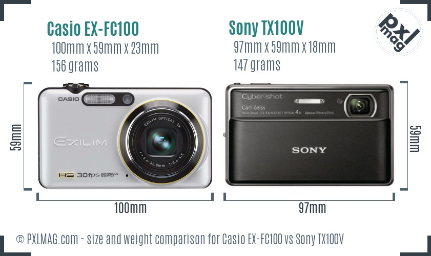Casio EX-FC100 vs Sony TX100V size comparison